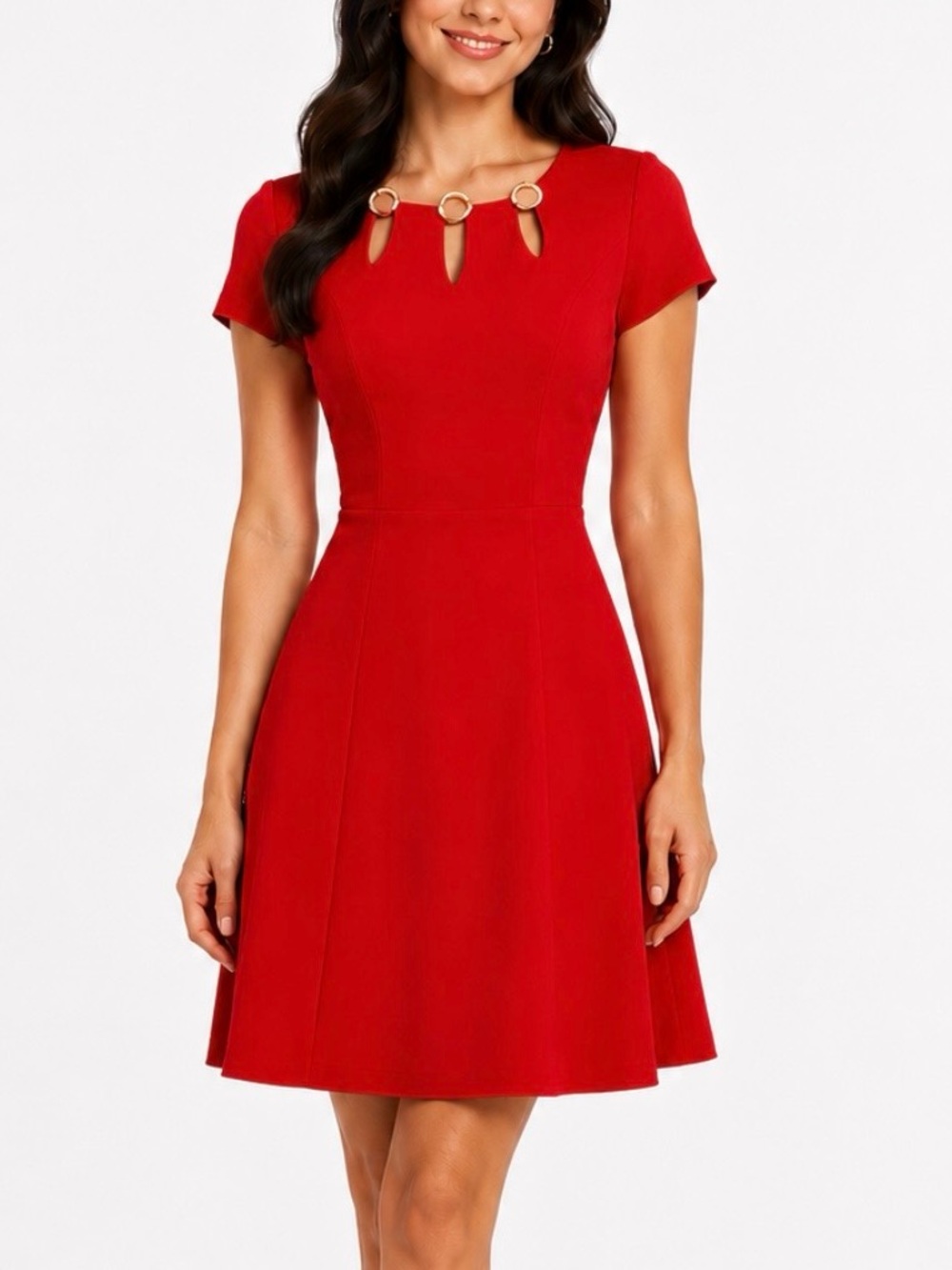 ALYX Red Fit & Flare Dress Gold Ring Cutout Neckline NWT
